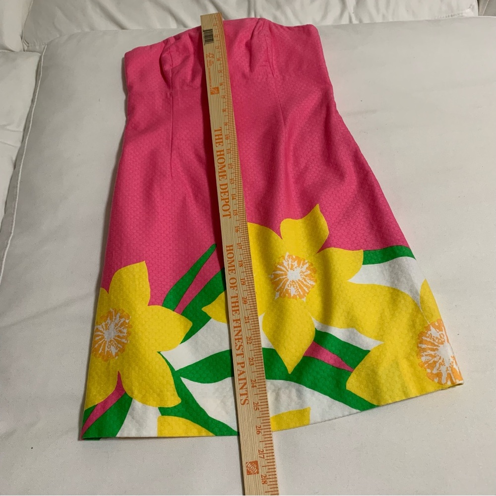 Lilly Pulitzer Strapless Mini Dress 00 Franco Dancing Daffodils Pink 100% Cotton - Picture 10 of 14